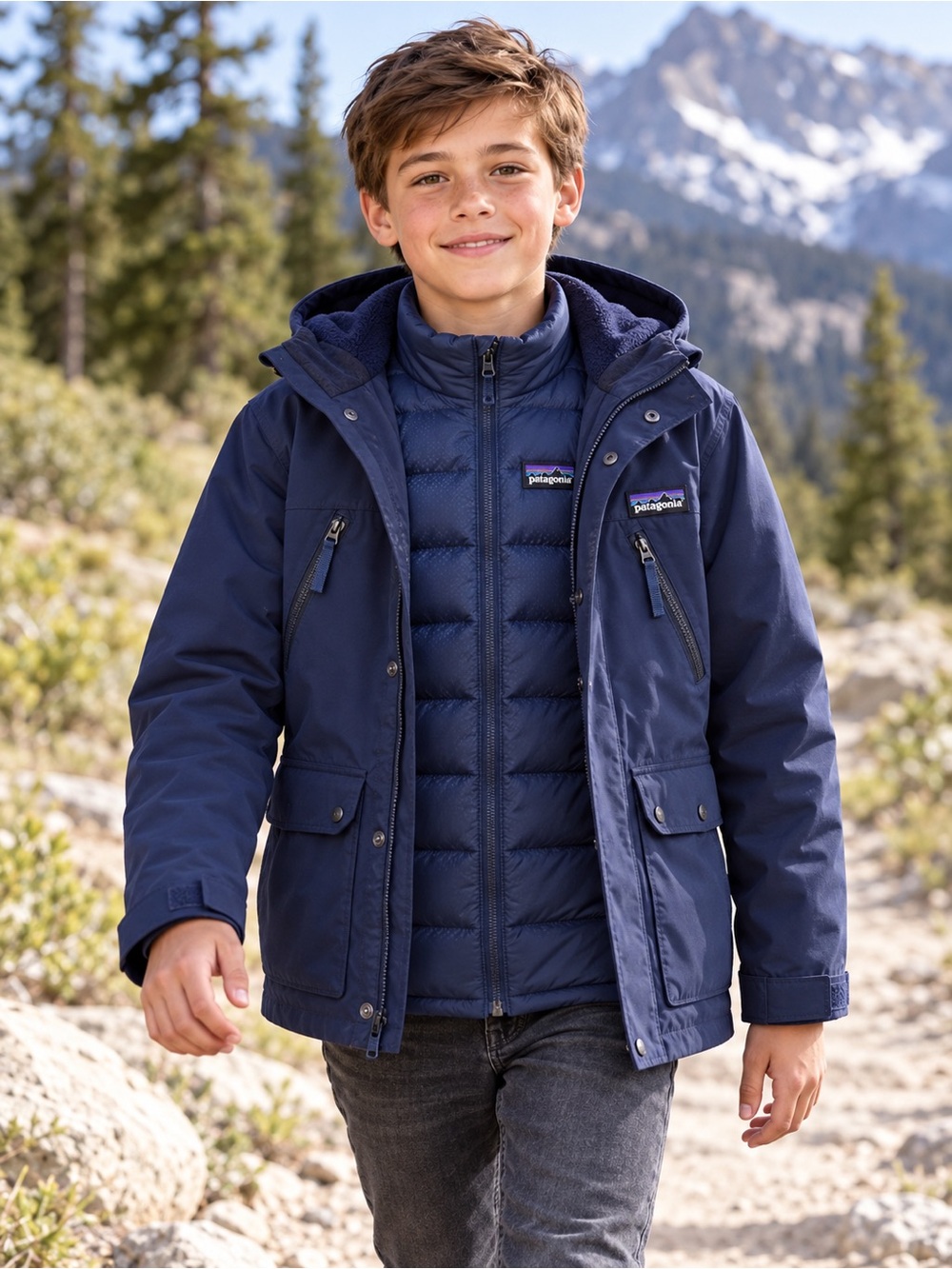 Patagonia Tres 3-in-1 Navy Down Parka – Unisex Youth L